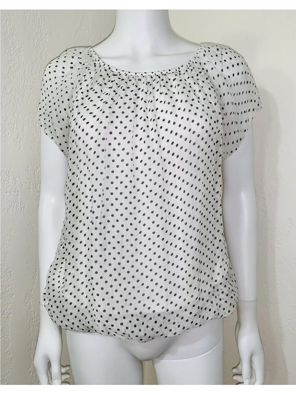 Luisa Ricci White Silk Polka Dot Short Sleeve Blouse S - Picture 4 of 11